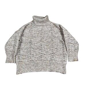 Frnch Paris Sweater Womens Small Medium Beige Chunky Knit Oversized Turtleneck